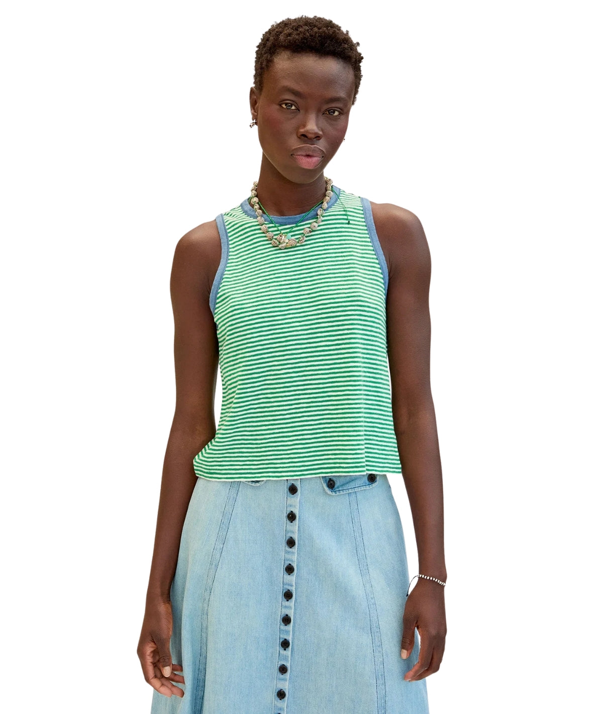 Camp Fit Tank- Green/ Cream