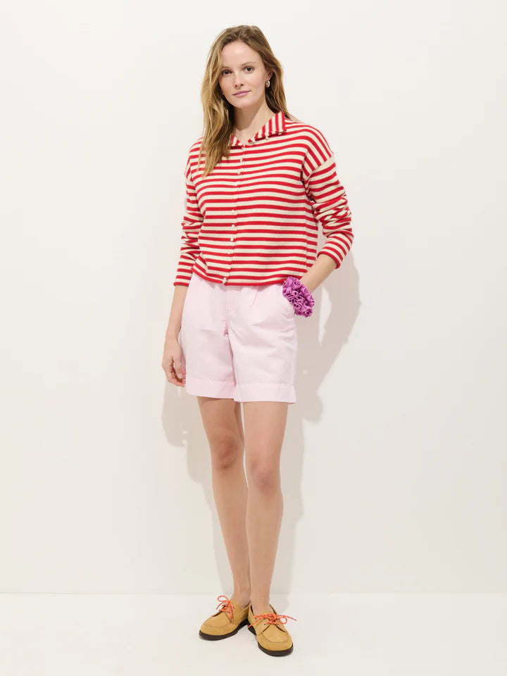 Taylor Striped Cardigan- Ivory/ Red