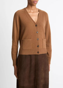 Pocket V-Neck Cardigan- Cognac