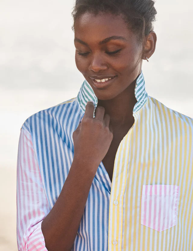Eileen Relaxed Button- Up Shirt- Colorblock Stripe
