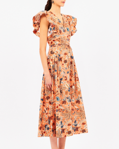 Darya Drop Waist Midi- Coral Peony Dress