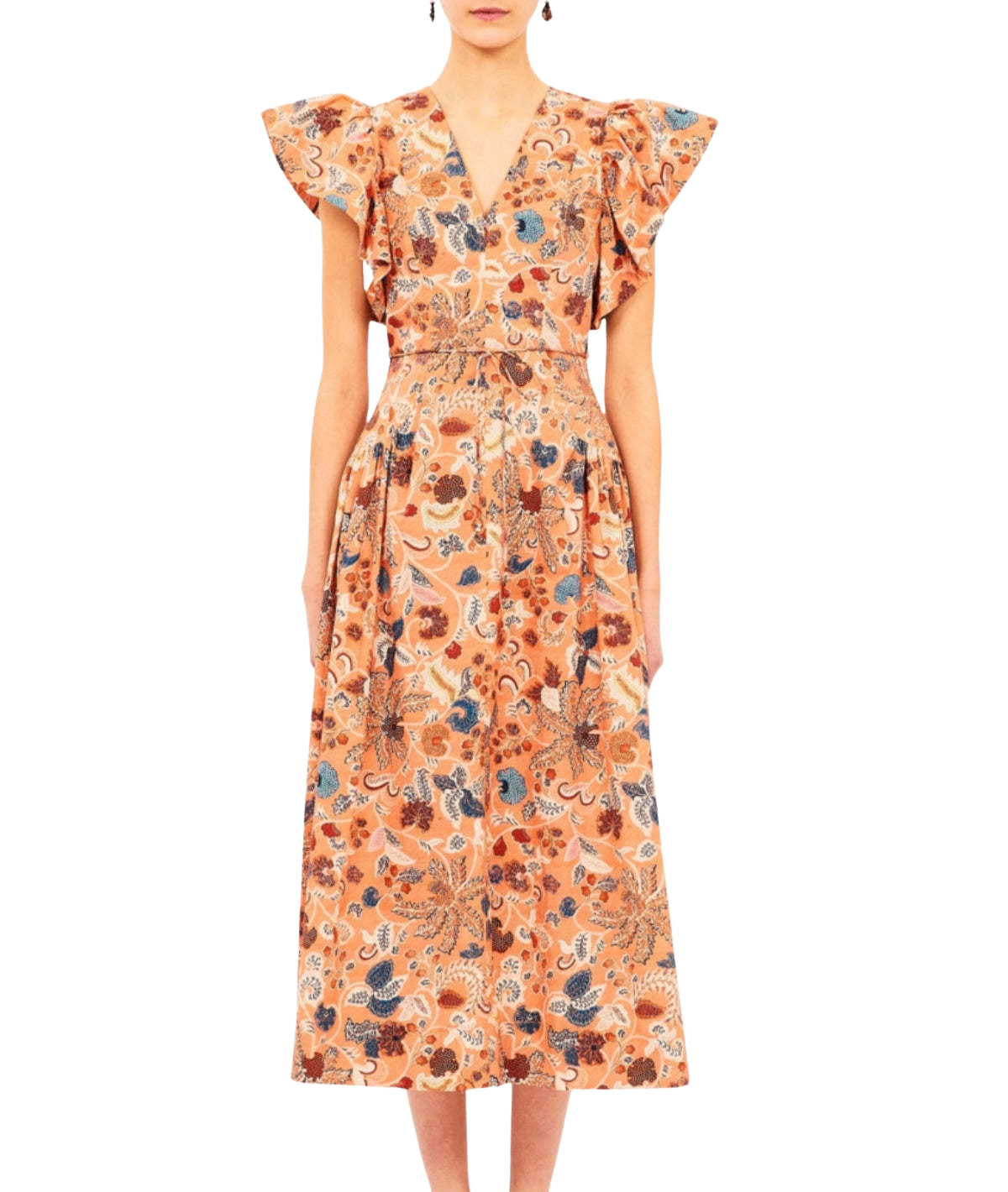Darya Drop Waist Midi- Coral Peony Dress
