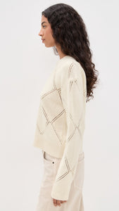 Textured Argyle Sweater- Cream