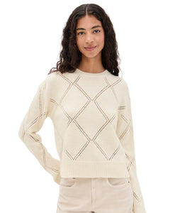 Textured Argyle Sweater- Cream