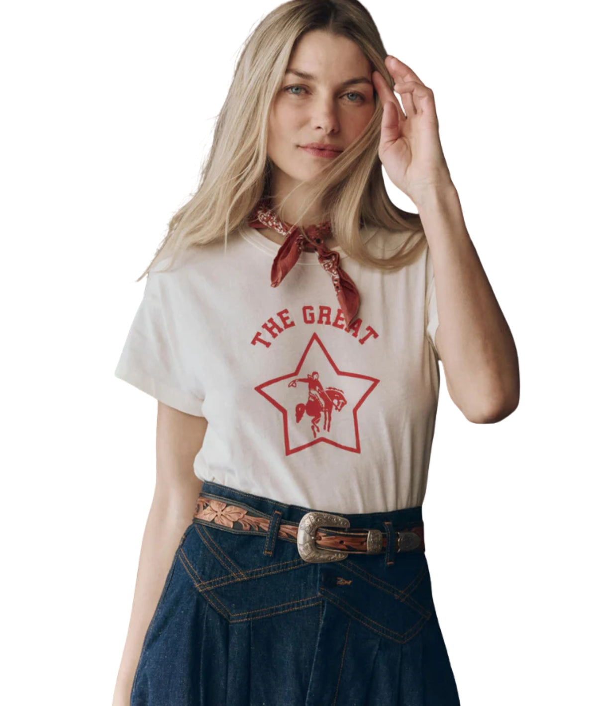 The Boxy Crew W/ Rodeo Star Graphic- Washed White