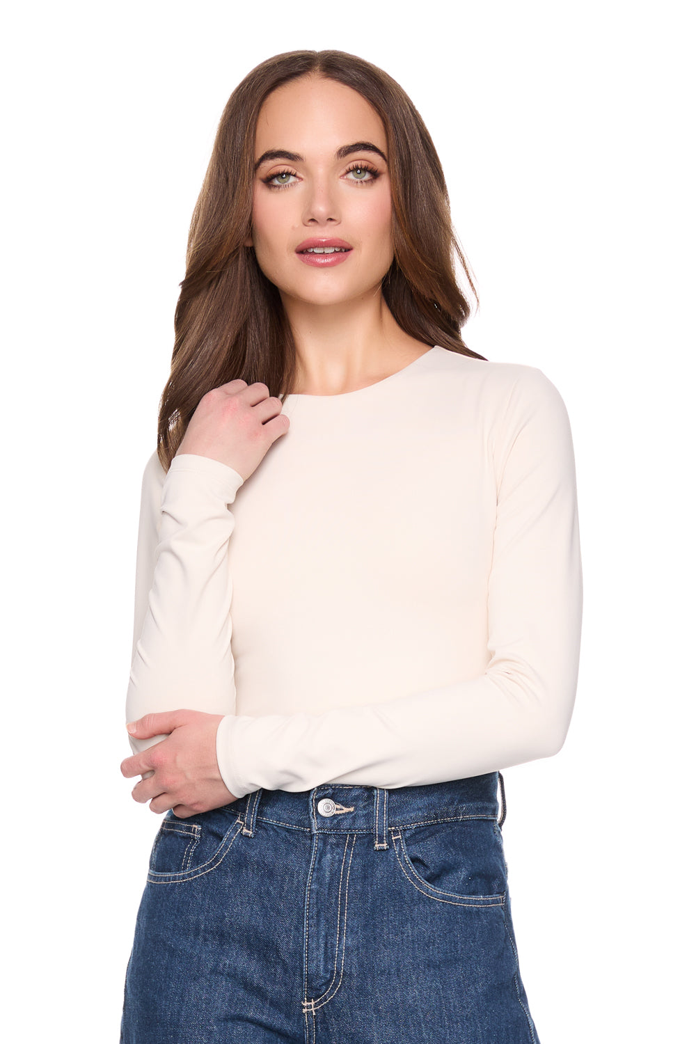 Long Sleeve Crew Top- Blanched Almond