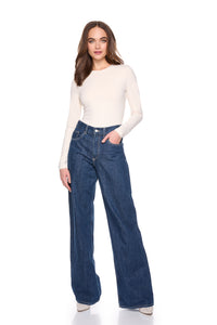 Long Sleeve Crew Top- Blanched Almond