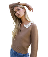 Crochet Collar Sweater- Camel