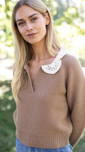 Crochet Collar Sweater- Camel