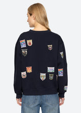 Davis Patchwork Crew Neck Sweatshirt- Navy
