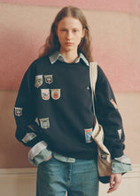 Davis Patchwork Crew Neck Sweatshirt- Navy