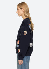 Davis Patchwork Crew Neck Sweatshirt- Navy