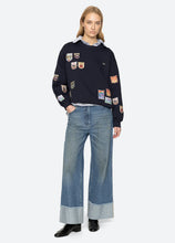 Davis Patchwork Crew Neck Sweatshirt- Navy