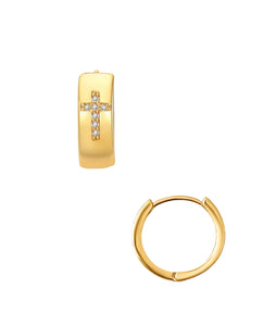 Denali Cross Huggie Hoop Earring- Gold