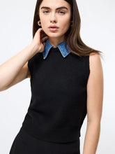 Ellie Knit Collared Vest- Black/ Blue Denim