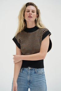 Ellisa Sleeveless Sweater- Latte Stripe