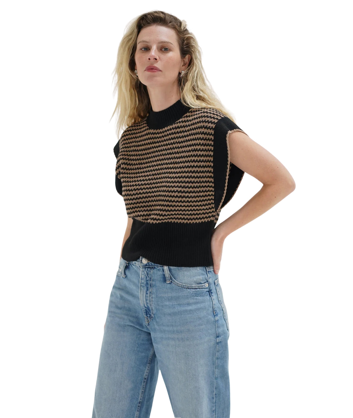 Ellisa Sleeveless Sweater- Latte Stripe