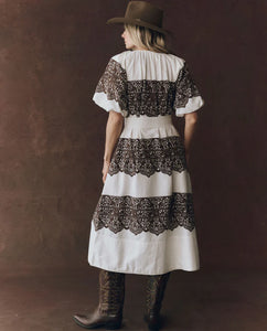 The Fairground Dress- Cream W/ Western Lace Print