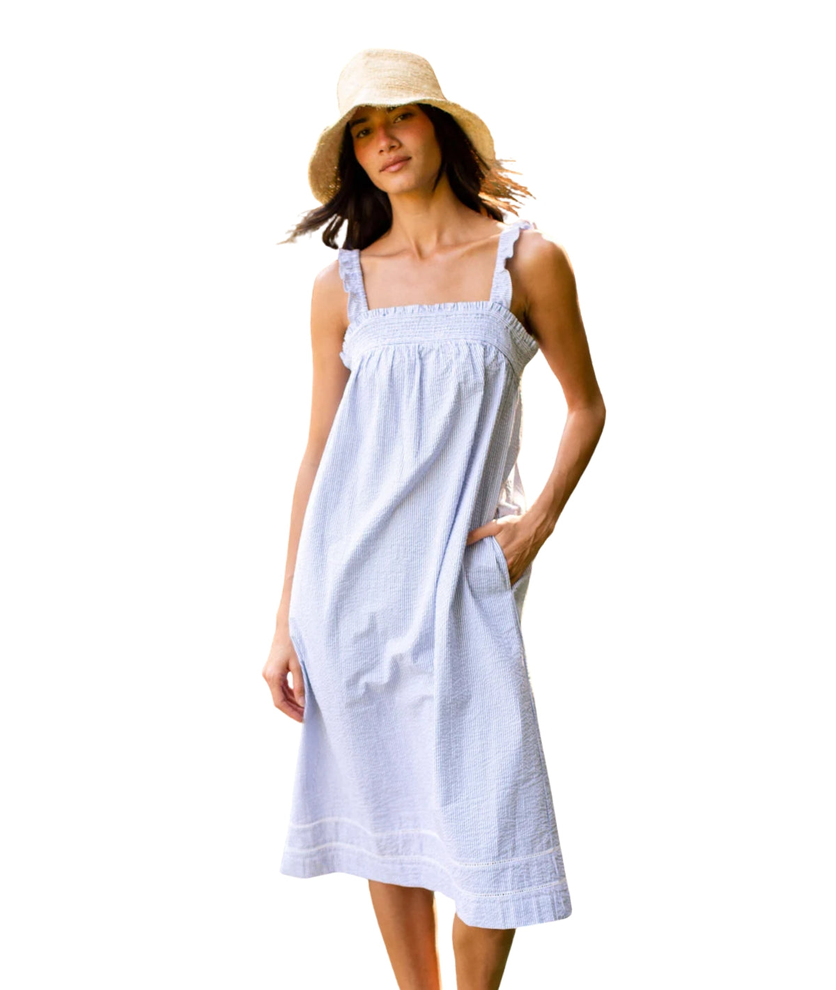 Felicity Dress- Blue Seersucker M