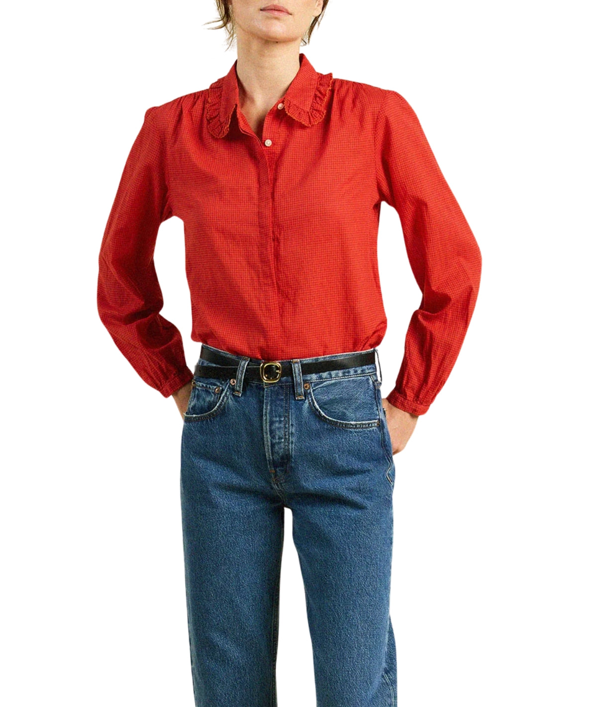 Kinsley Blouse- Crimson Check S