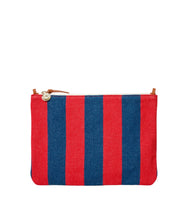 Flat Clutch w/ Tabs Canvas Stripe- Poppy/ French Blue