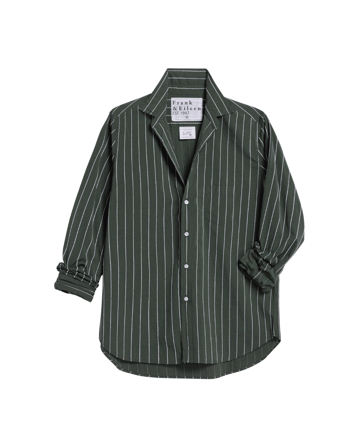 Eileen Relaxed Button-Up Shirt- Green White Textured Stripe