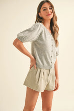 Marissa Scalloped Short Sleeve Sweater- Heather Grey