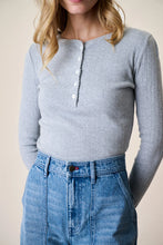 Pointelle Long Sleeve Henley- Light Grey