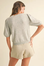 Marissa Scalloped Short Sleeve Sweater- Heather Grey