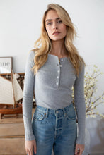 Pointelle Long Sleeve Henley- Light Grey