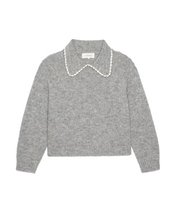 The Crochet Collar Pullover- Heather Grey