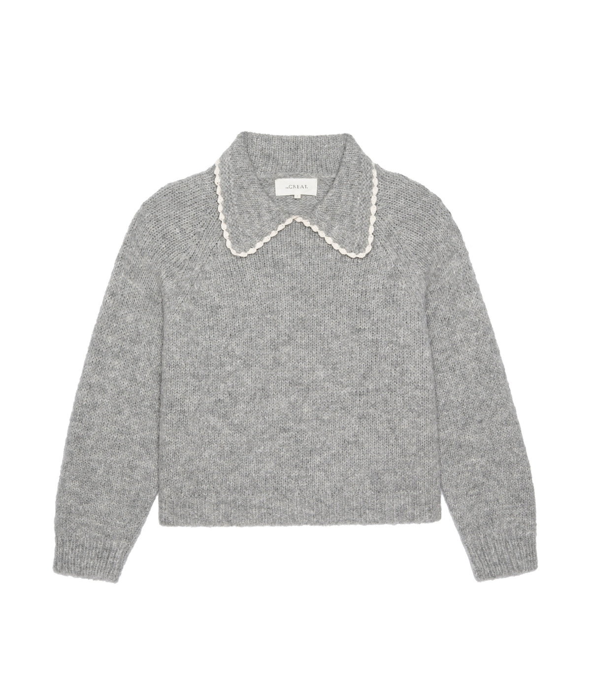 The Crochet Collar Pullover- Heather Grey