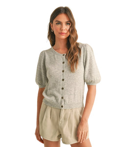 Marissa Scalloped Short Sleeve Sweater- Heather Grey