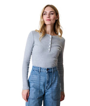 Pointelle Long Sleeve Henley- Light Grey