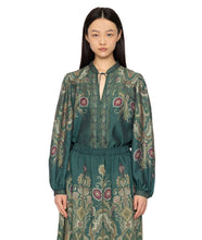 Hyacinth Print Long Sleeve Top- Green
