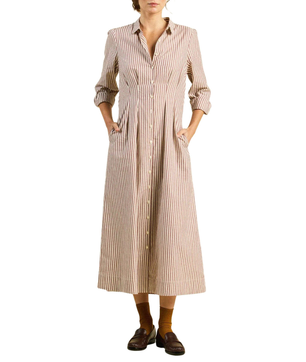 Harper Dress- Burgundy Stripe