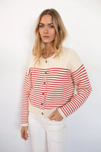 Martha Cardigan- Ivory/ Red Stripe
