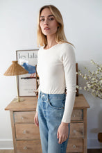 Pointelle Long Sleeve Crewneck- Ivory