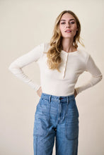 Pointelle Long Sleeve Henley- Ivory