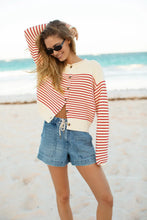 Martha Cardigan- Ivory/ Red Stripe