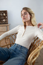 Pointelle Long Sleeve Henley- Ivory