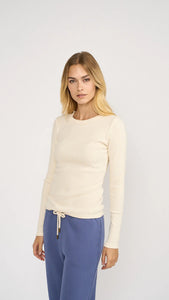 Pointelle Long Sleeve Crewneck- Ivory