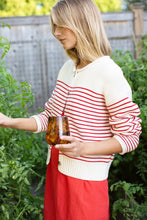 Martha Cardigan- Ivory/ Red Stripe