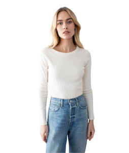 Pointelle Long Sleeve Crewneck- Ivory