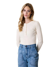 Pointelle Long Sleeve Henley- Ivory