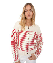 Martha Cardigan- Ivory/ Red Stripe