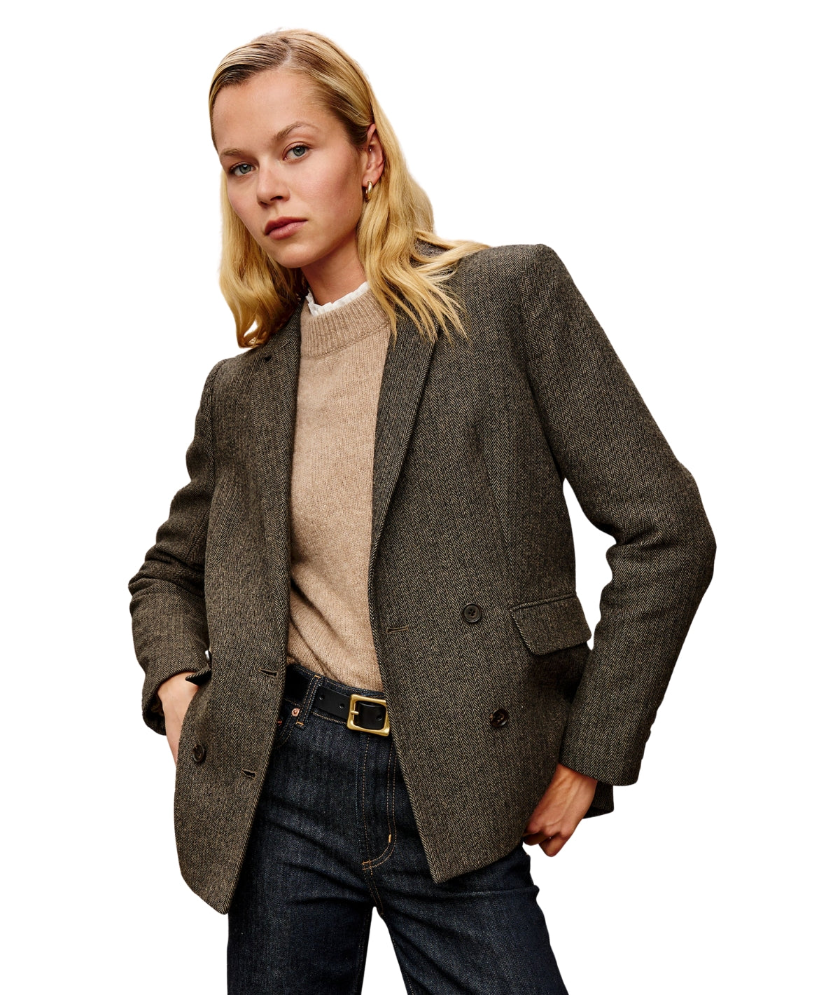 Jac Blazer- Camel Black Herringbone