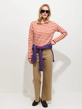 Taylor Cardigan In Mariner Stripe- Skinny Latte/ Bright Flame