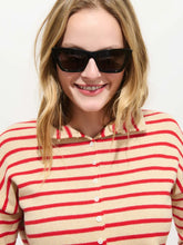 Taylor Cardigan In Mariner Stripe- Skinny Latte/ Bright Flame