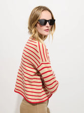 Taylor Cardigan In Mariner Stripe- Skinny Latte/ Bright Flame